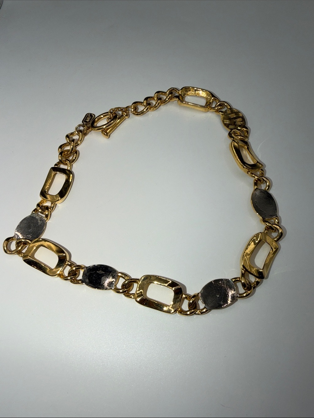 JNY Signed Gold Tone Two Tone Mixed Link 13” Choker Necklace